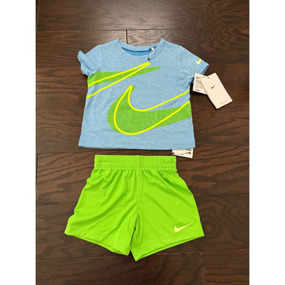 Nike Kids Dri-FIT 2-Piece Shirt and Shorts Set Blue Green 12M 66E526-EAU